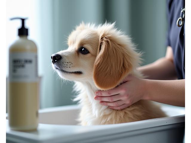 プロのトリマーによる丁寧なグルーミング中の犬