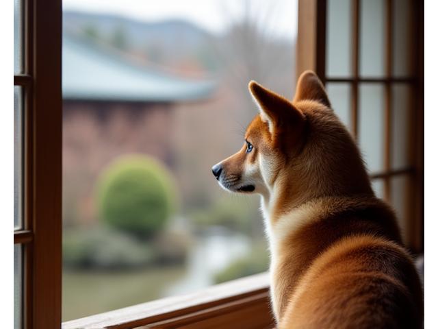 Wagashi Pet Suitesの庭園を眺める柴犬