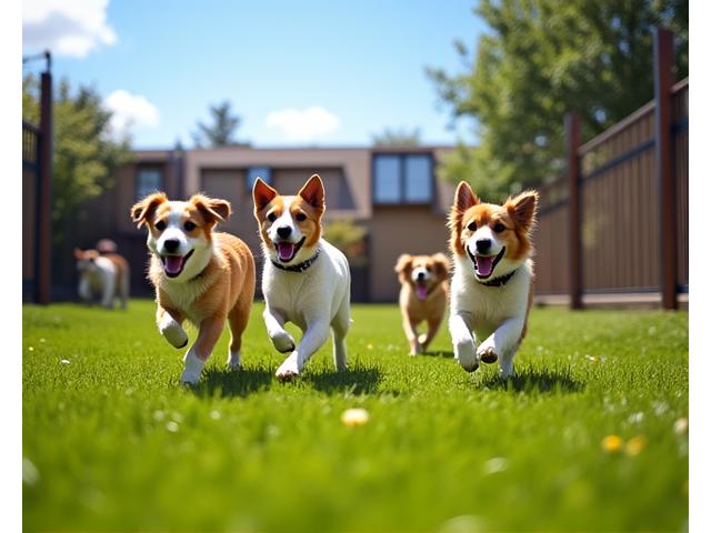 屋外プレイエリアで活発に走り回る犬