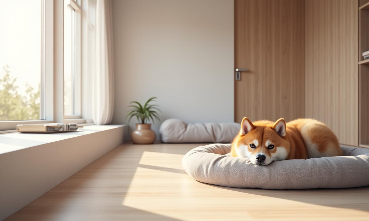 贅沢なペットスイートでリラックスする犬